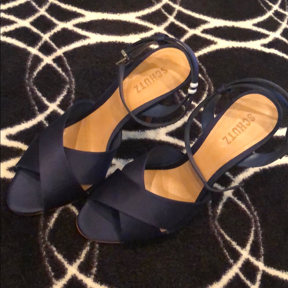 Schutz Navy Satin Heel